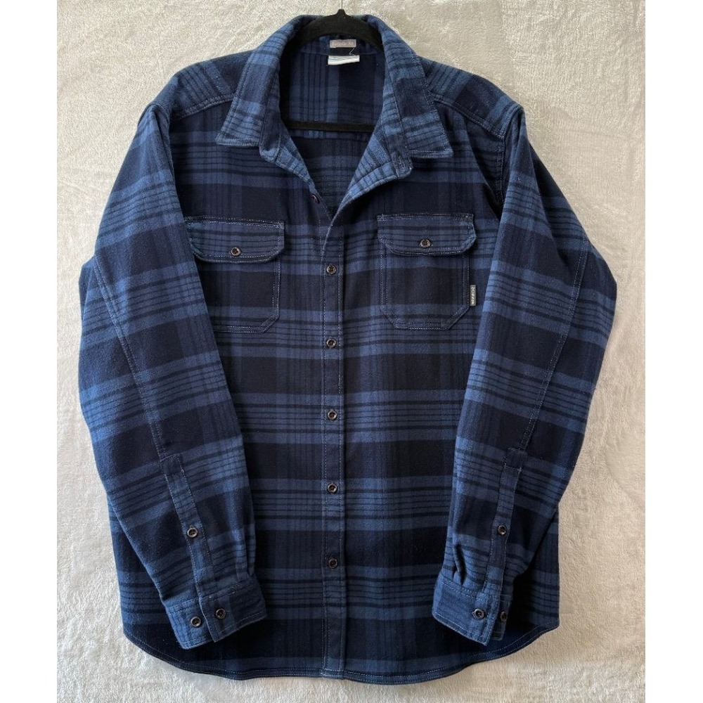 Columbia Mens XL Flannel Shirt Navy Blue Plaid Long Sleeve Button Up Regular Fit